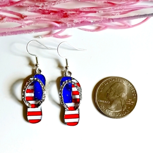 Cute American Flag Flip-Flop Handmade Earrings - Picture 3 of 3